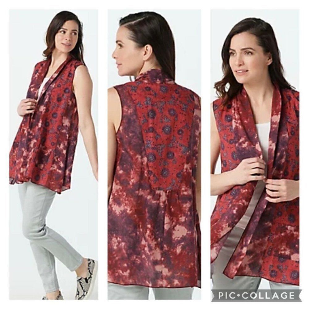 NWOT LOGO by Lori Goldstein Woven Tie-Dye Vest with Print Cotton Panels Sz M